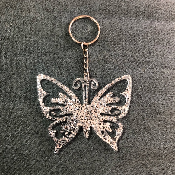 Silver Glitter Butterfly Keychain - Also available as a necklace or ornament - Picture 12 of 15